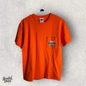Vintage Y2K Harley-Davidson Orange T-Shirt Size M Motorcycle Biker Tee USA